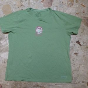life is good  women t-shirt green pass it on softest cotton large